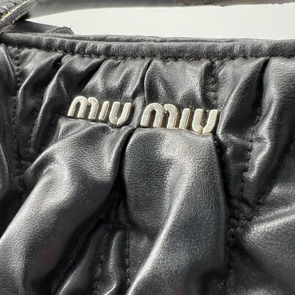 MIU MIU Hand Bag Tote Purse Matelasse Logo Leather Black Authentic