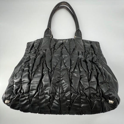 MIU MIU Hand Bag Tote Purse Matelasse Logo Leather Black Authentic