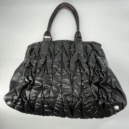 MIU MIU Hand Bag Tote Purse Matelasse Logo Leather Black Authentic