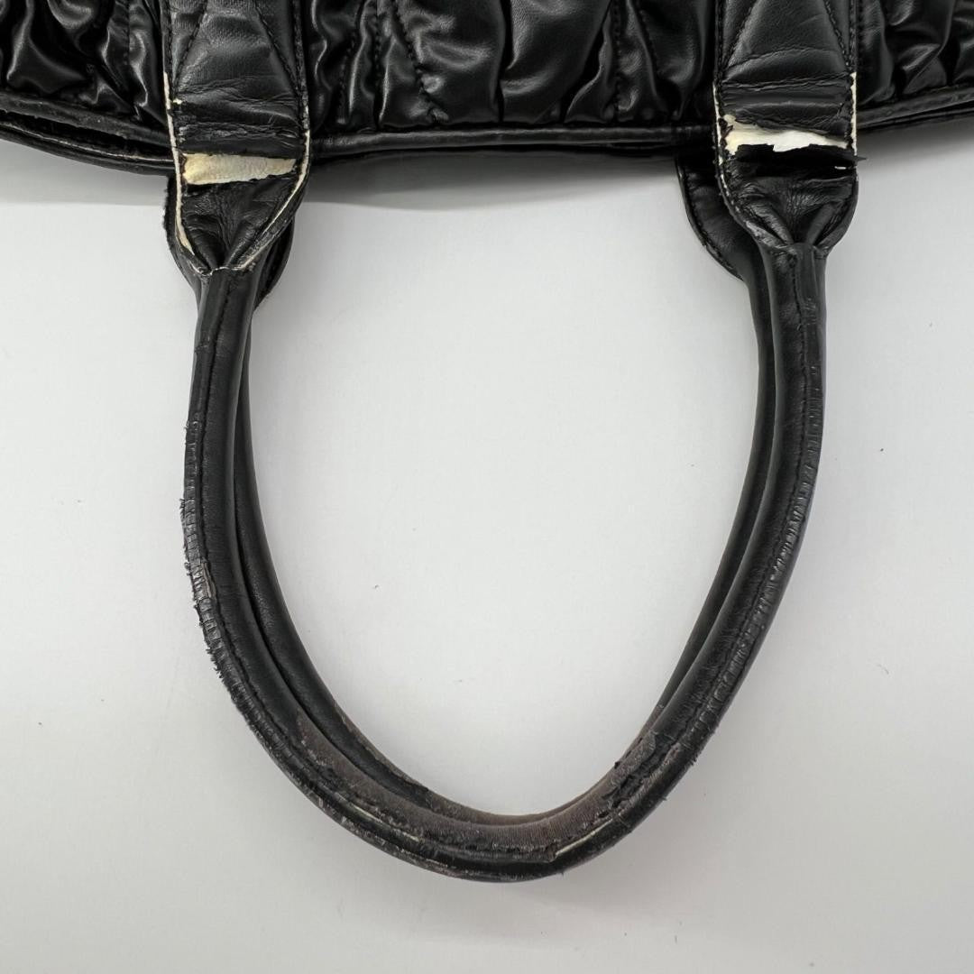 MIU MIU Hand Bag Tote Purse Matelasse Logo Leather Black Authentic