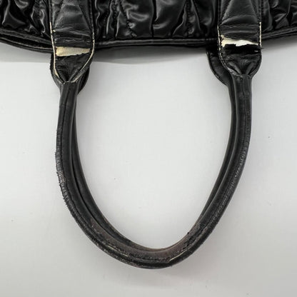 MIU MIU Hand Bag Tote Purse Matelasse Logo Leather Black Authentic