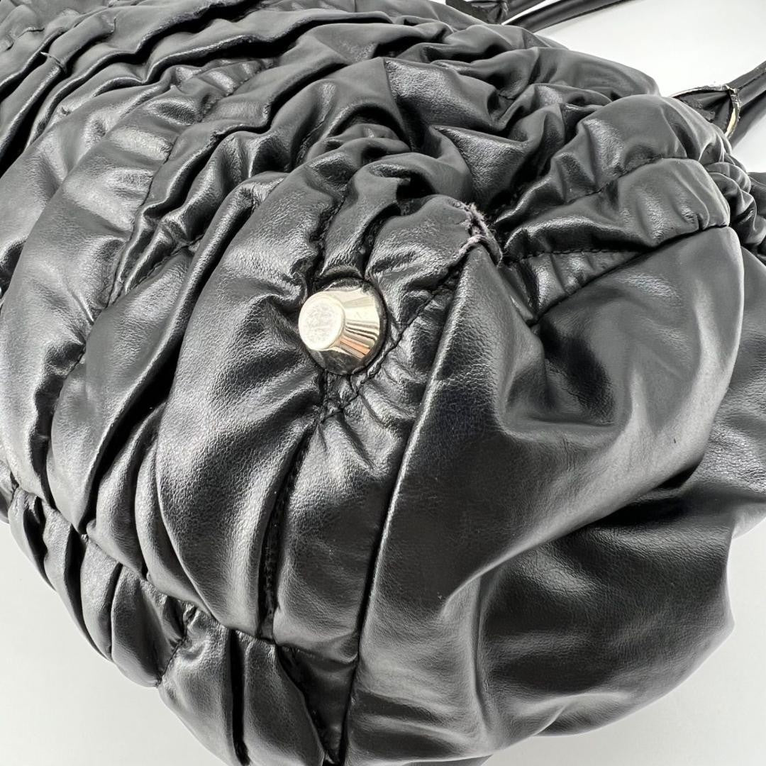 MIU MIU Hand Bag Tote Purse Matelasse Logo Leather Black Authentic