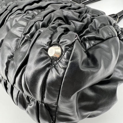 MIU MIU Hand Bag Tote Purse Matelasse Logo Leather Black Authentic