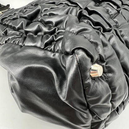 MIU MIU Hand Bag Tote Purse Matelasse Logo Leather Black Authentic