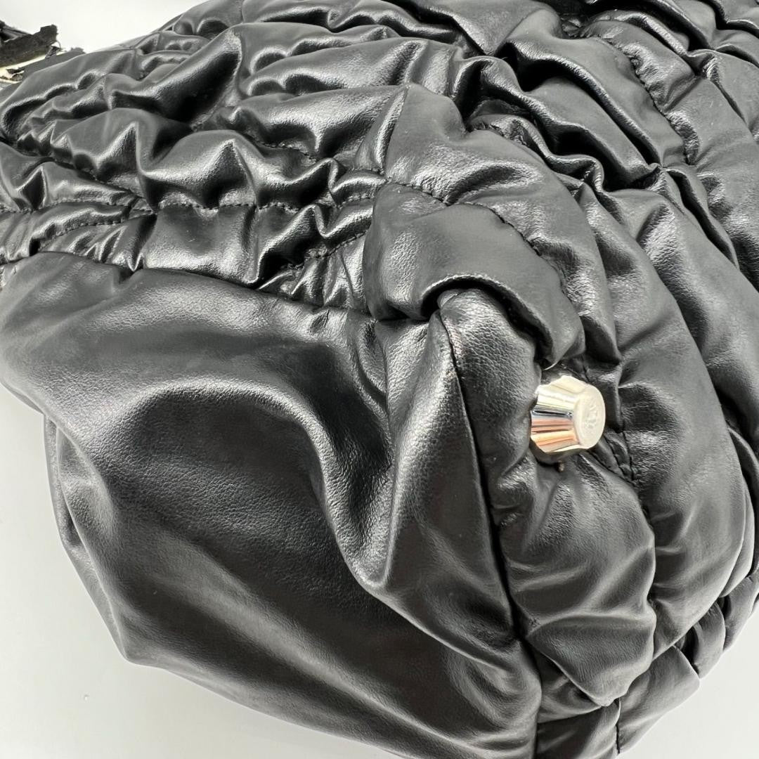 MIU MIU Hand Bag Tote Purse Matelasse Logo Leather Black Authentic