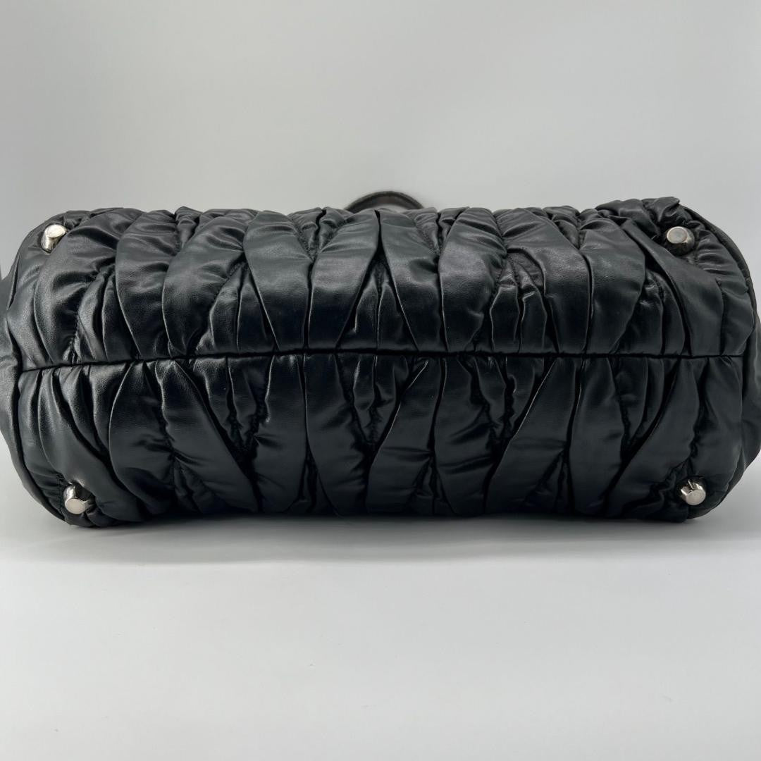 MIU MIU Hand Bag Tote Purse Matelasse Logo Leather Black Authentic
