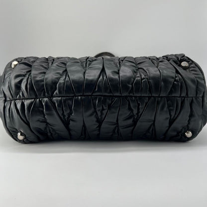 MIU MIU Hand Bag Tote Purse Matelasse Logo Leather Black Authentic