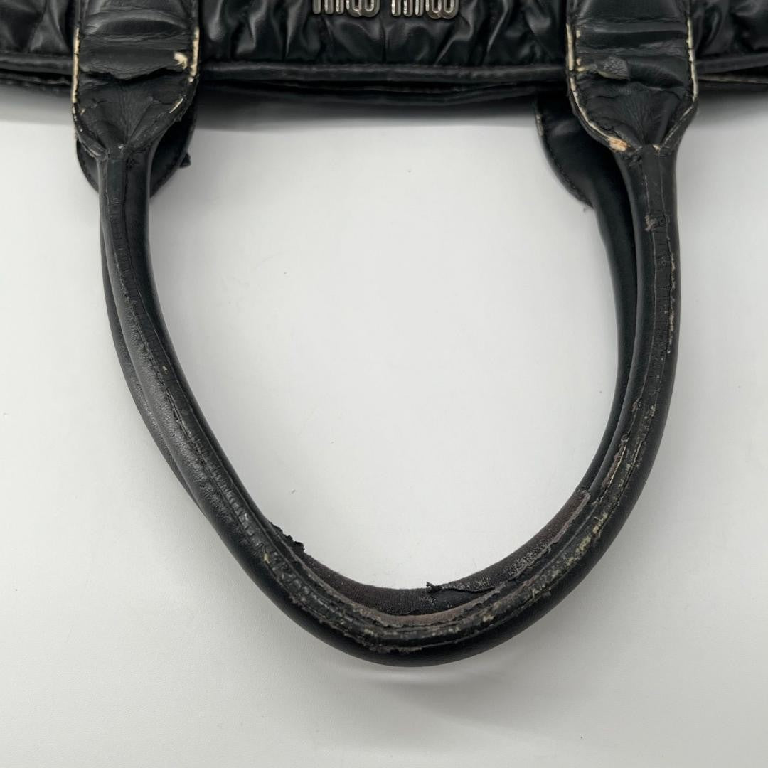 MIU MIU Hand Bag Tote Purse Matelasse Logo Leather Black Authentic