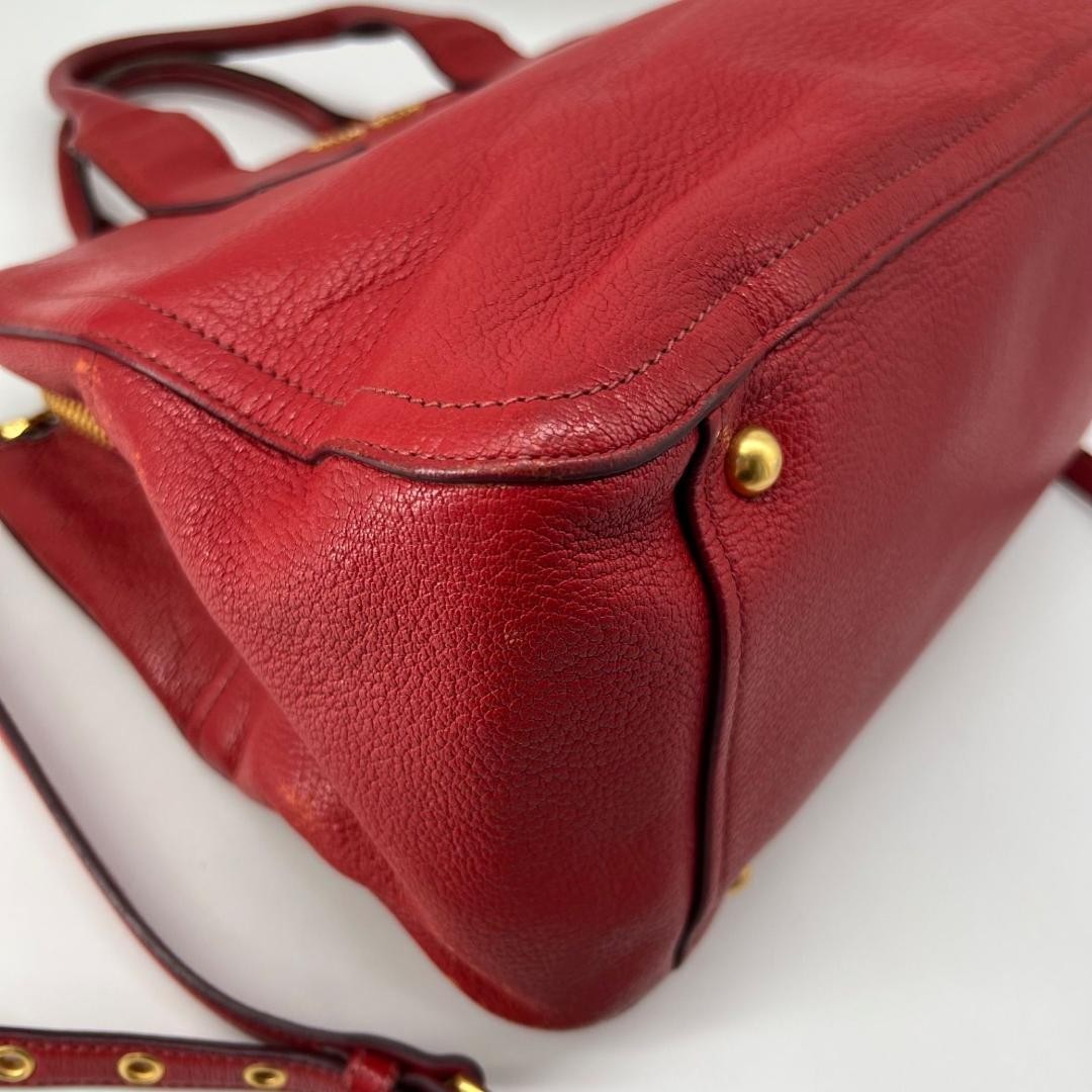 MIU MIU Hand Shoulder Bag Tote Purse 2way Logo Leather Red Authentic