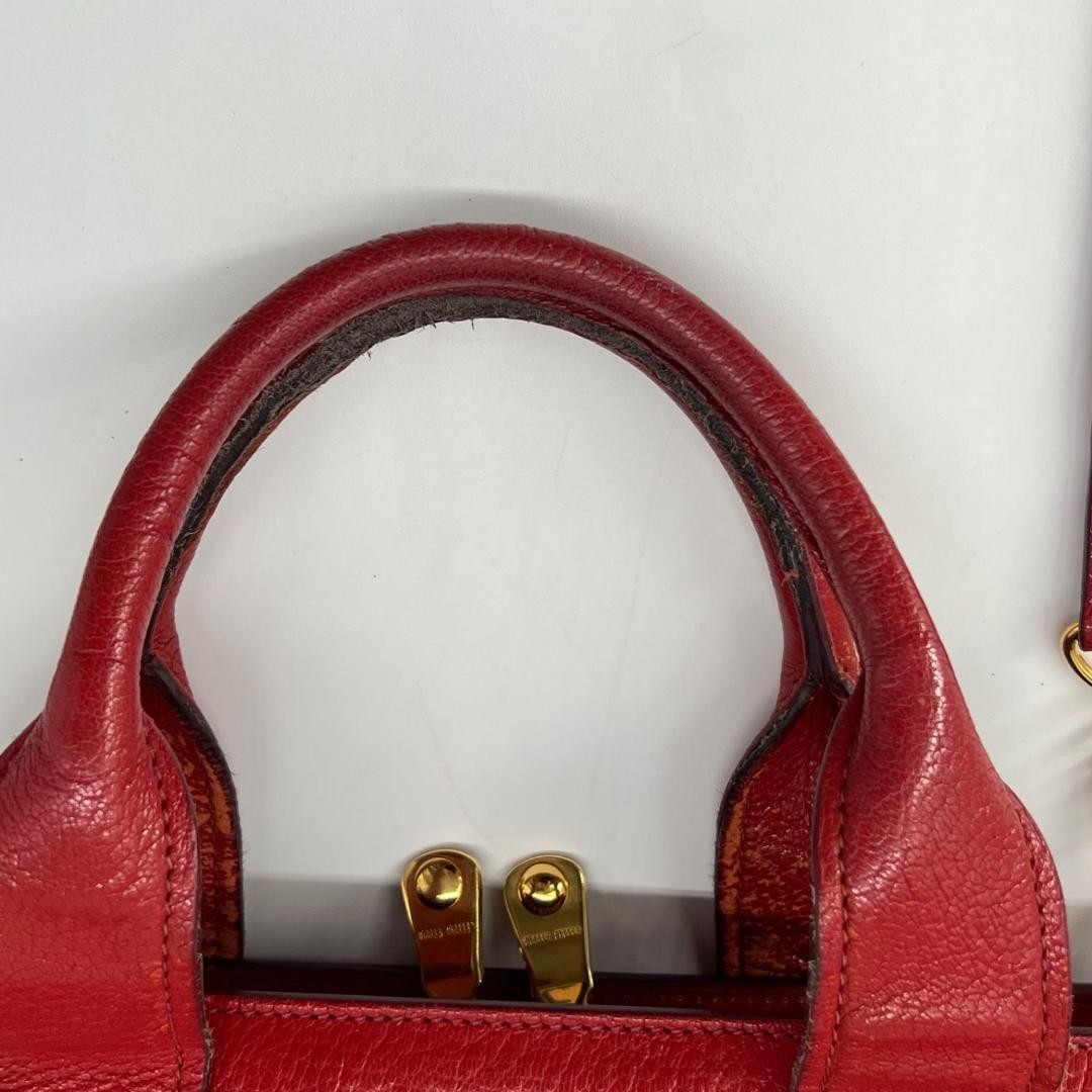 MIU MIU Hand Shoulder Bag Tote Purse 2way Logo Leather Red Authentic