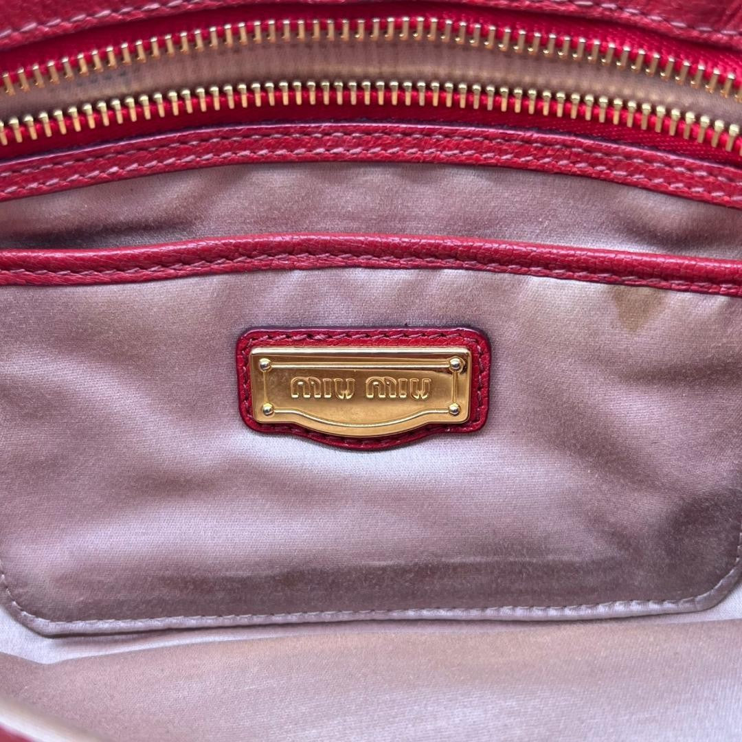 MIU MIU Hand Shoulder Bag Tote Purse 2way Logo Leather Red Authentic