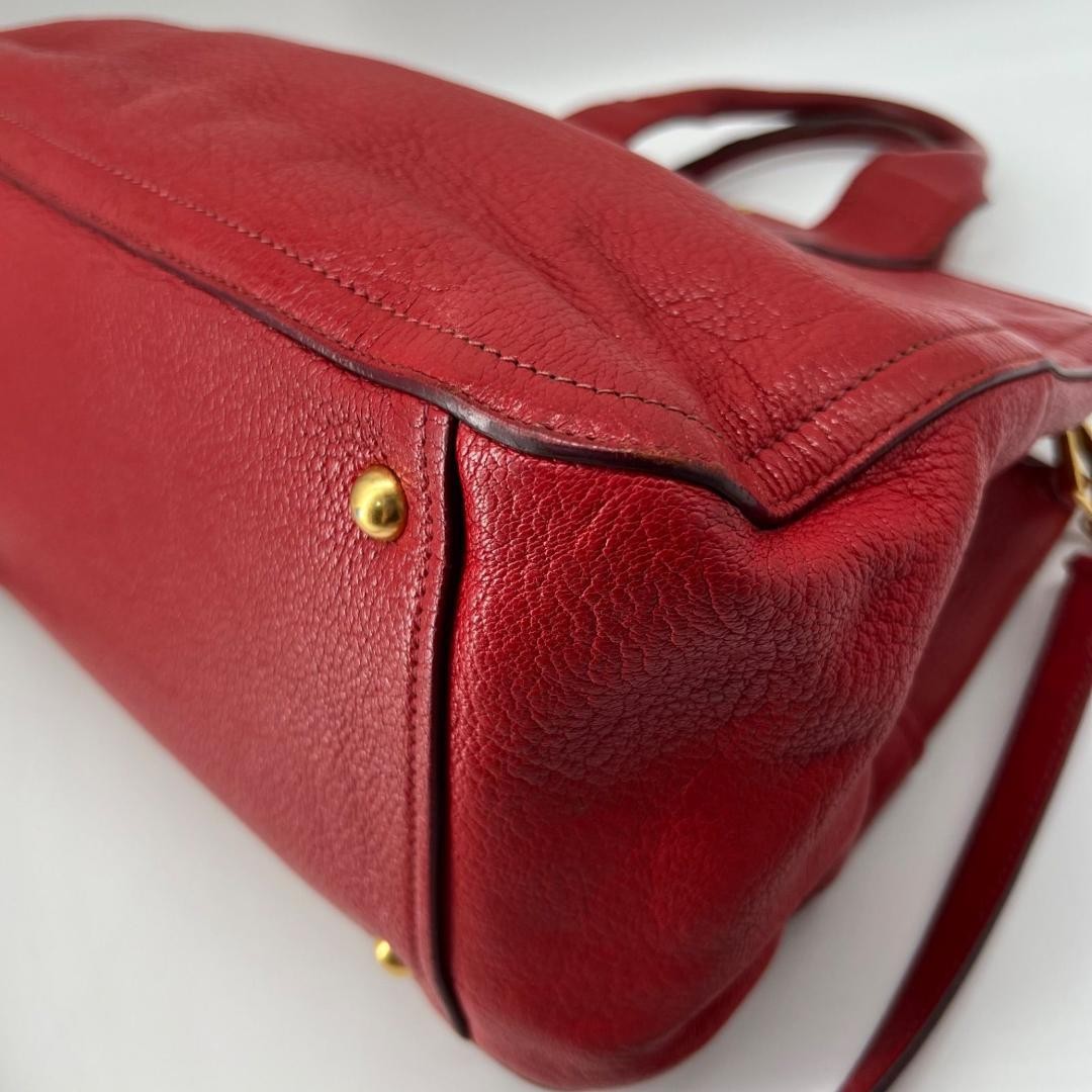 MIU MIU Hand Shoulder Bag Tote Purse 2way Logo Leather Red Authentic