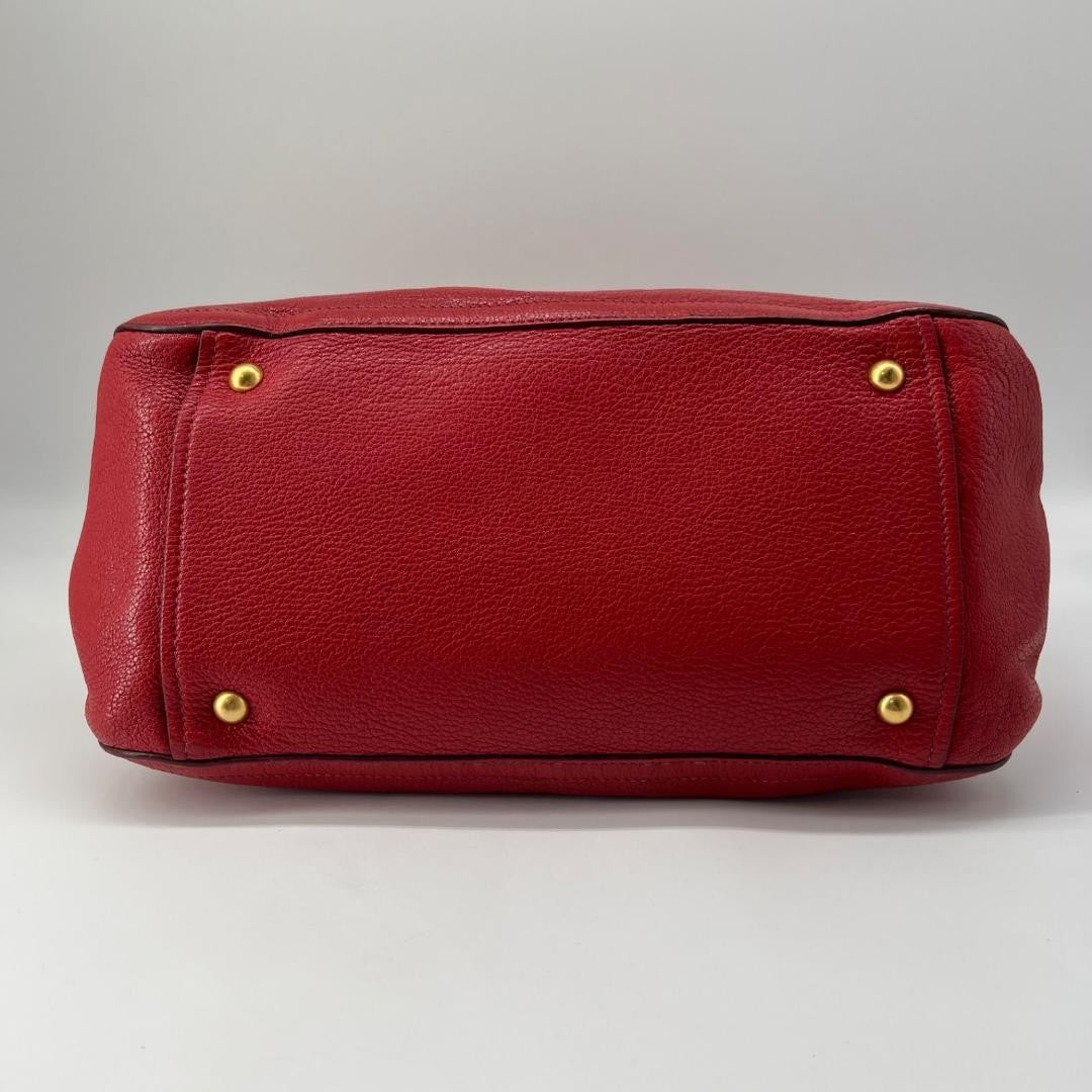 MIU MIU Hand Shoulder Bag Tote Purse 2way Logo Leather Red Authentic