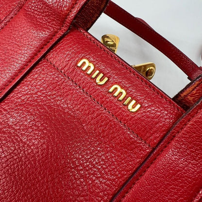 MIU MIU Hand Shoulder Bag Tote Purse 2way Logo Leather Red Authentic