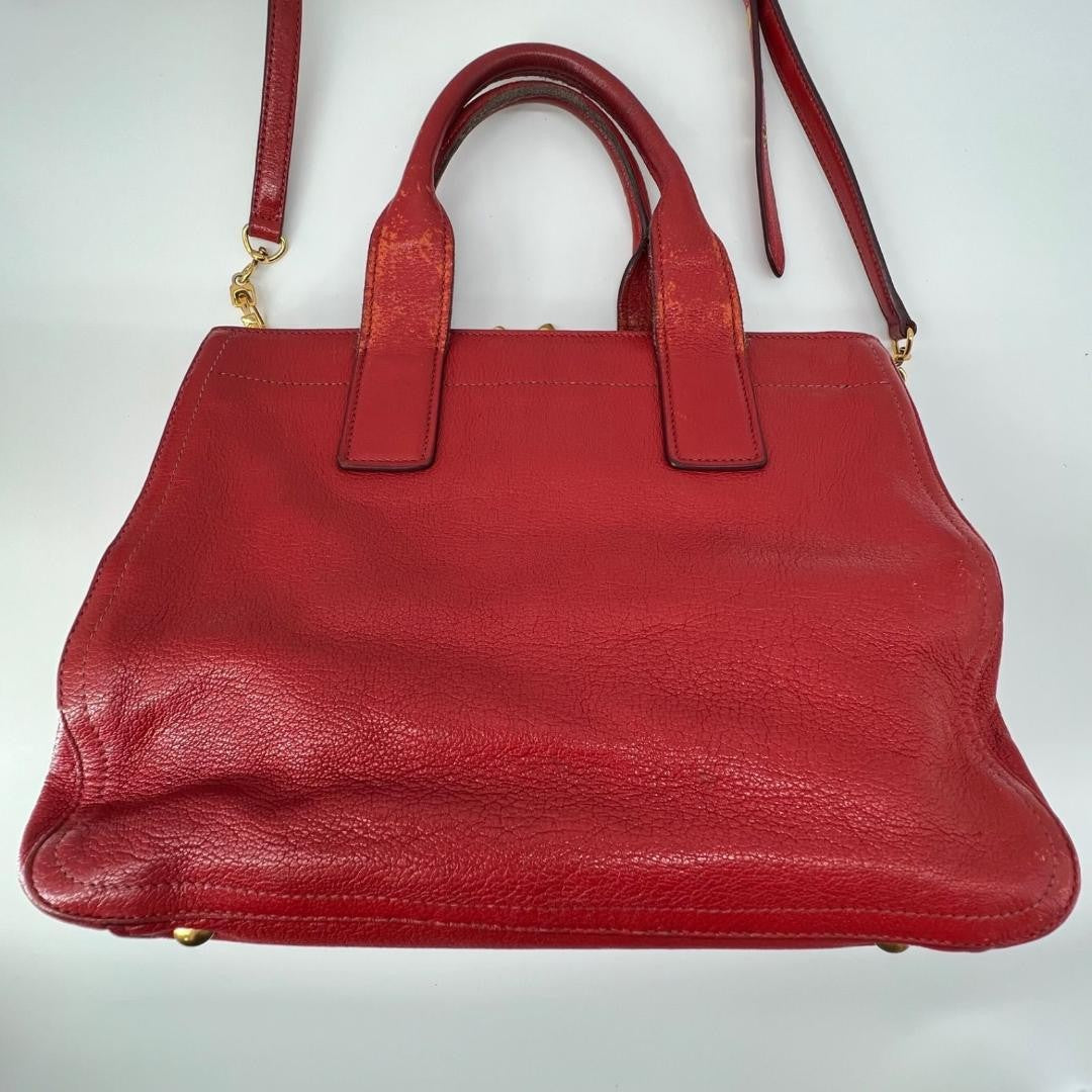 MIU MIU Hand Shoulder Bag Tote Purse 2way Logo Leather Red Authentic