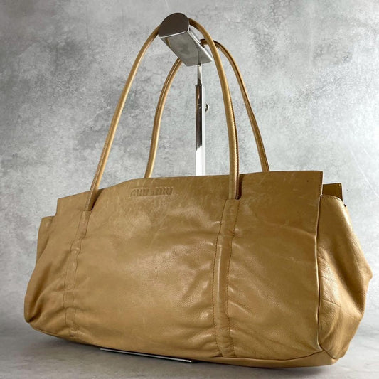 MIU MIU Hand Bag Tote Purse Logo Leather Yellow Authentic