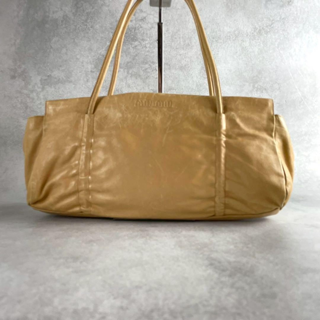 MIU MIU Hand Bag Tote Purse Logo Leather Yellow Authentic