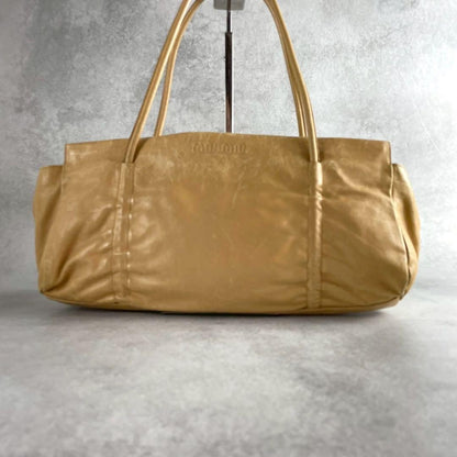 MIU MIU Hand Bag Tote Purse Logo Leather Yellow Authentic