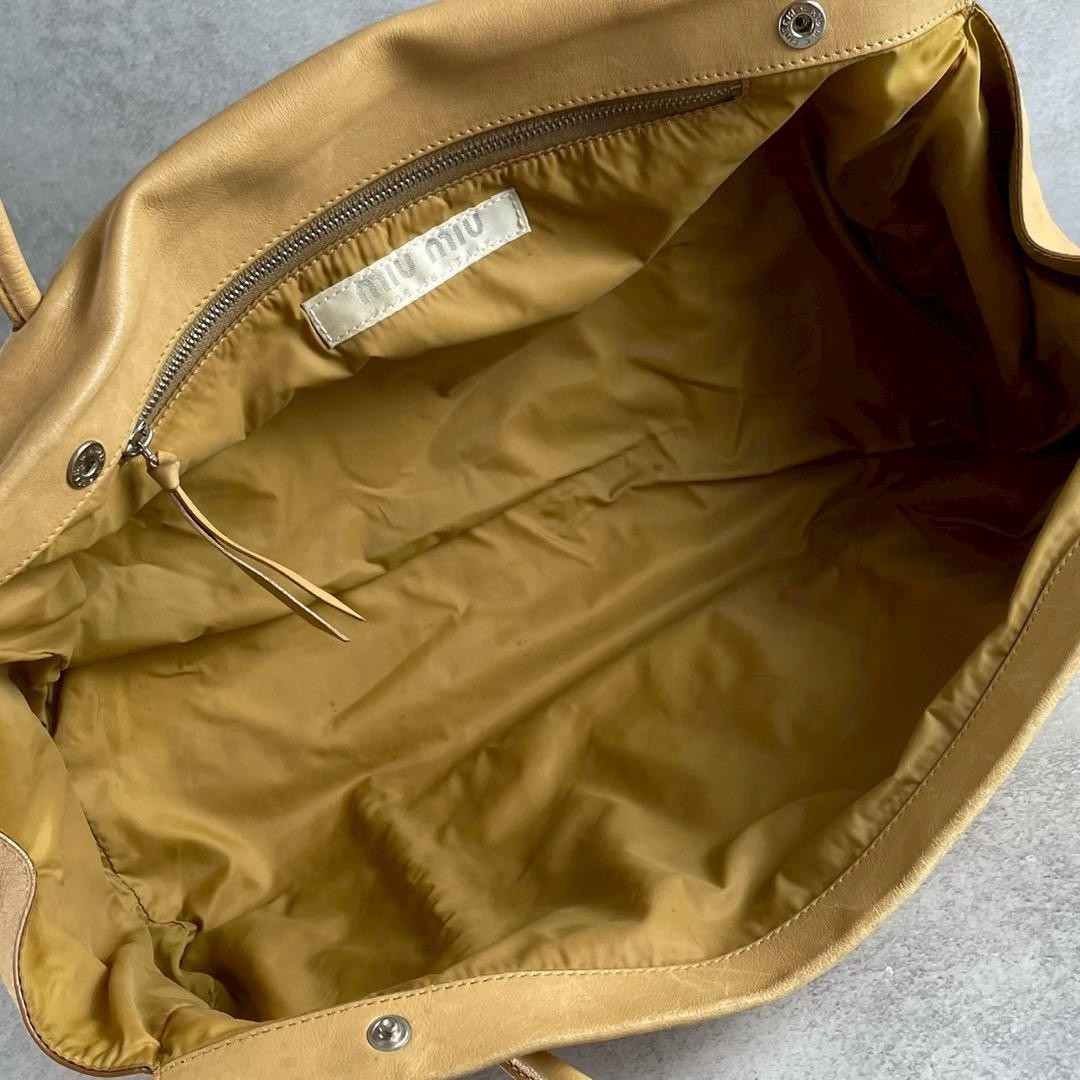 MIU MIU Hand Bag Tote Purse Logo Leather Yellow Authentic