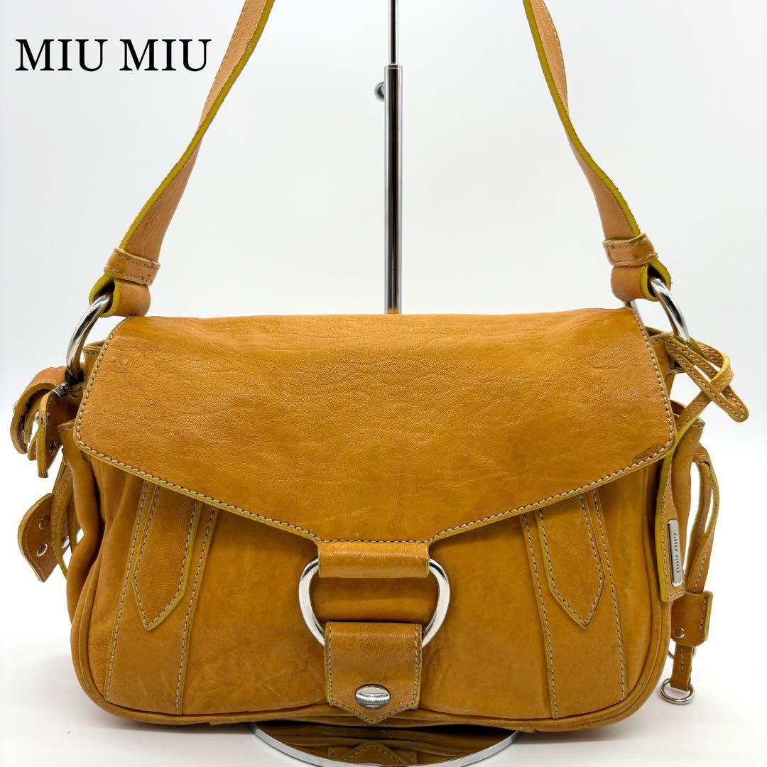 MIU MIU Shoulder Bag Purse Leather Orange Authentic