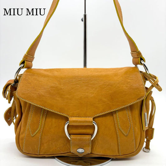 MIU MIU Shoulder Bag Purse Leather Orange Authentic