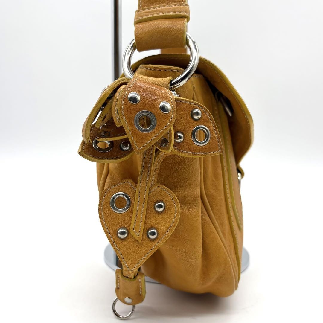 MIU MIU Shoulder Bag Purse Leather Orange Authentic
