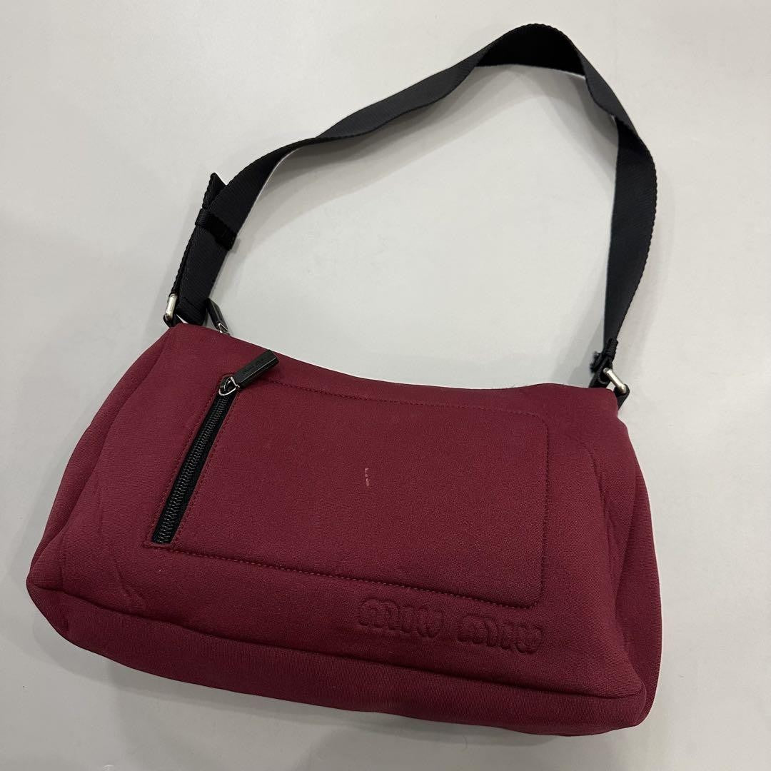 MIU MIU Shoulder Bag Purse Polyester Burgundy Authentic