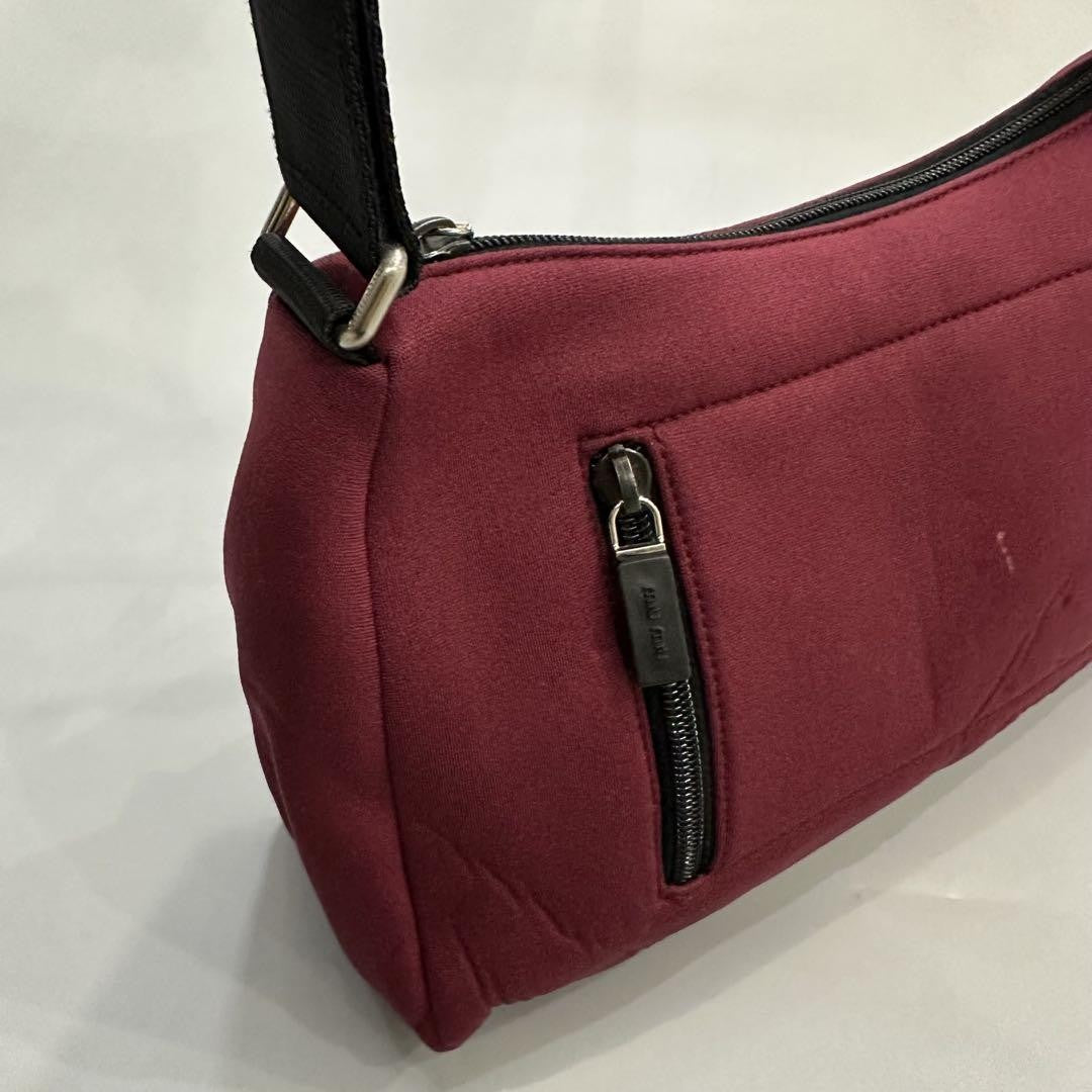 MIU MIU Shoulder Bag Purse Polyester Burgundy Authentic