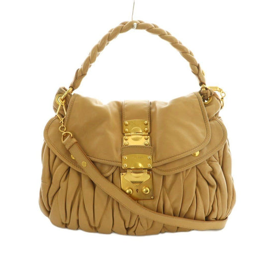 MIU MIU Hand Shoulder Bag Tote Purse 2way Matelasse Leather Beige Authentic