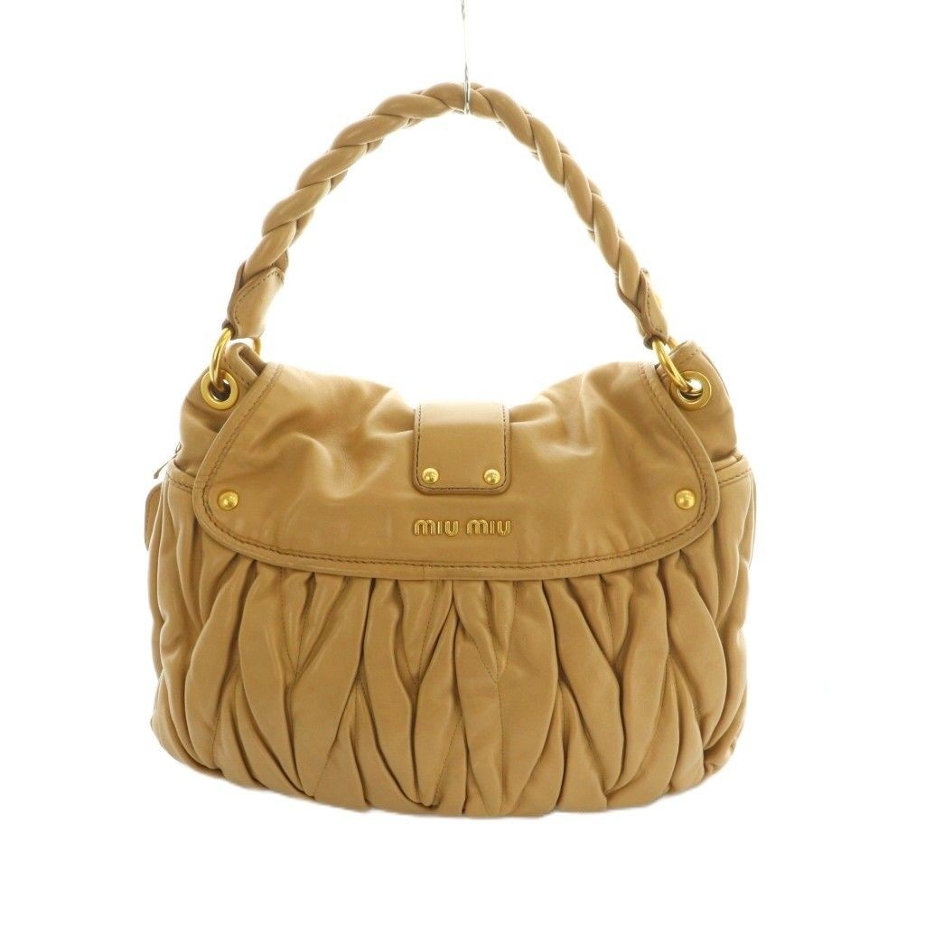 MIU MIU Hand Shoulder Bag Tote Purse 2way Matelasse Leather Beige Authentic