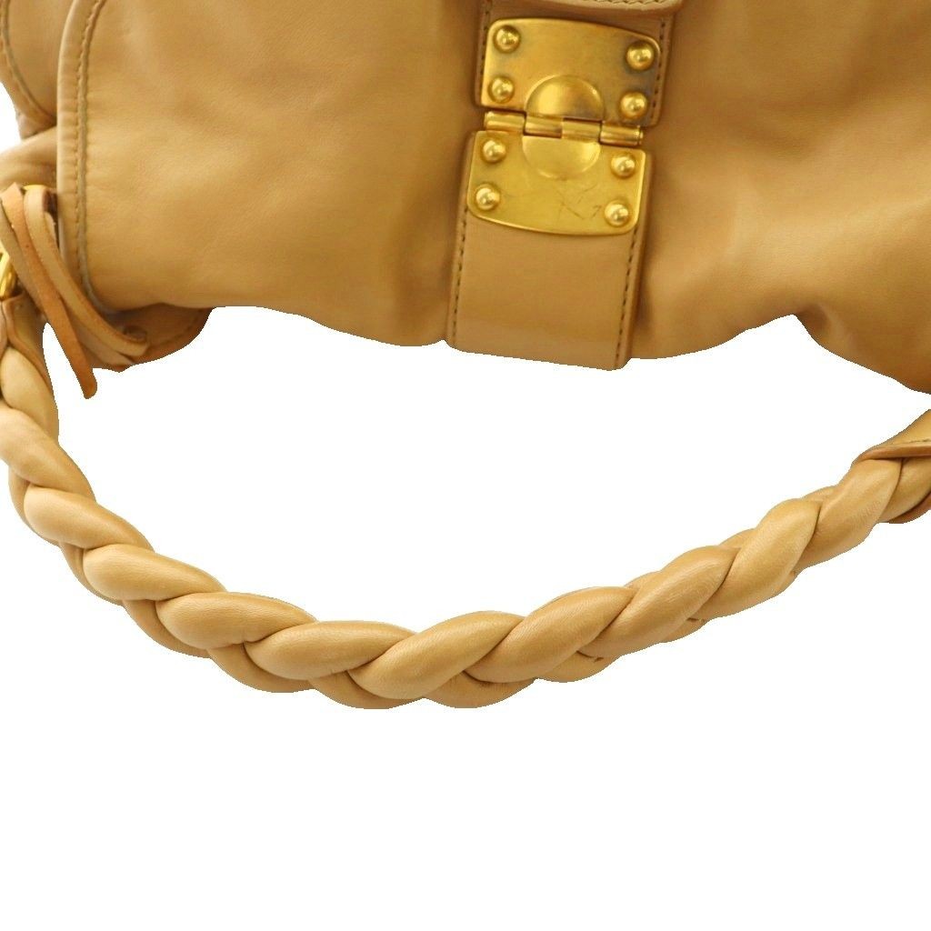 MIU MIU Hand Shoulder Bag Tote Purse 2way Matelasse Leather Beige Authentic