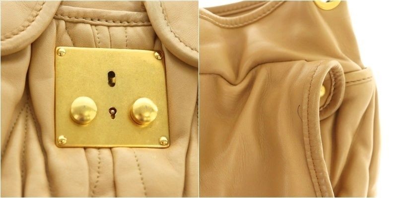 MIU MIU Hand Shoulder Bag Tote Purse 2way Matelasse Leather Beige Authentic