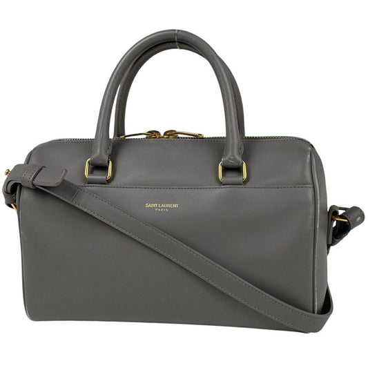 Saint Laurent Hand Shoulder Bag Tote Purse 2way Logo Leather Gray Authentic