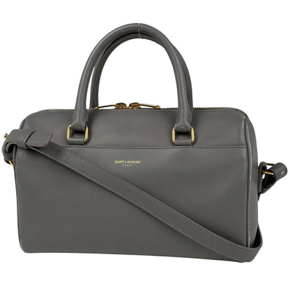 Saint Laurent Hand Shoulder Bag Tote Purse 2way Logo Leather Gray Authentic