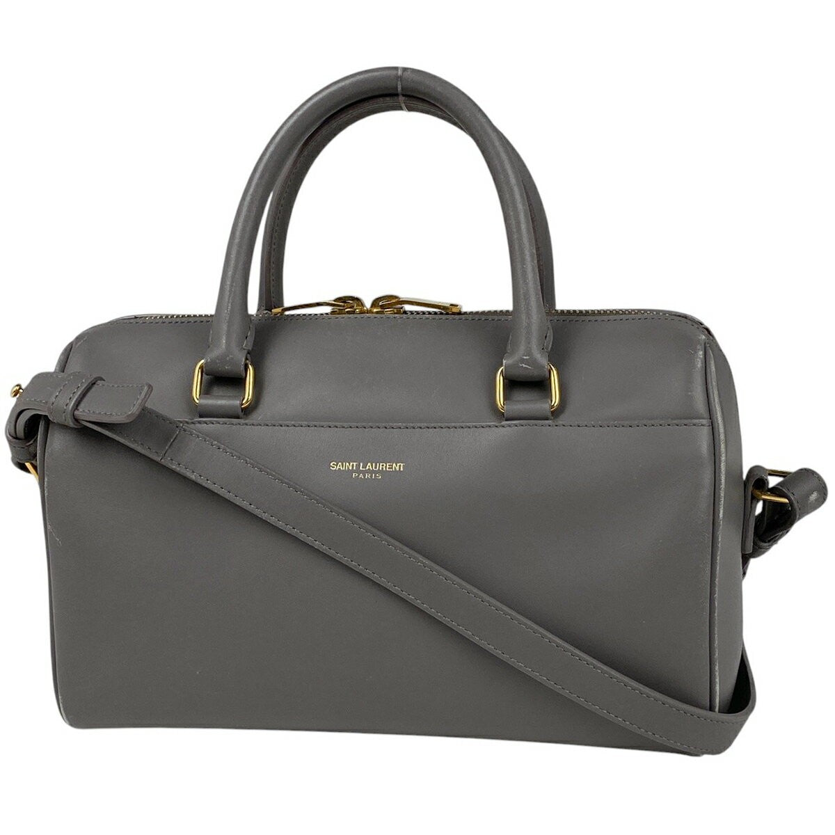 Saint Laurent Hand Shoulder Bag Tote Purse 2way Logo Leather Gray Authentic