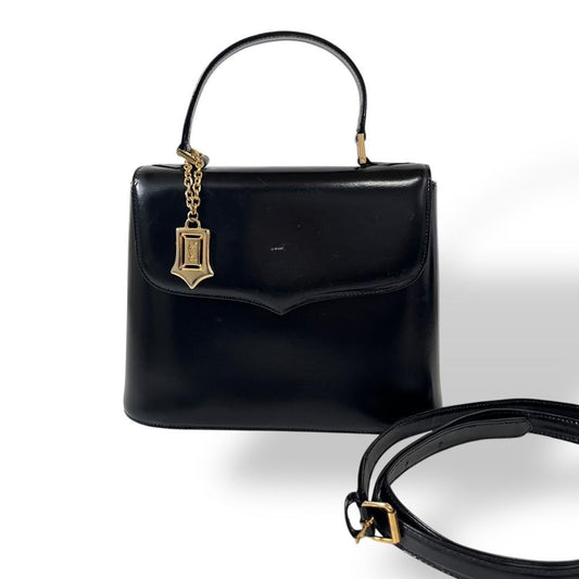 Saint Laurent Hand Shoulder Bag Tote Purse 2way Charm Leather Black Authentic