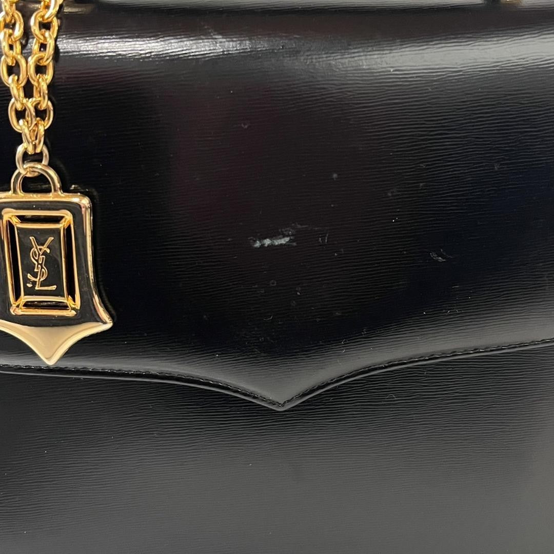 Saint Laurent Hand Shoulder Bag Tote Purse 2way Charm Leather Black Authentic