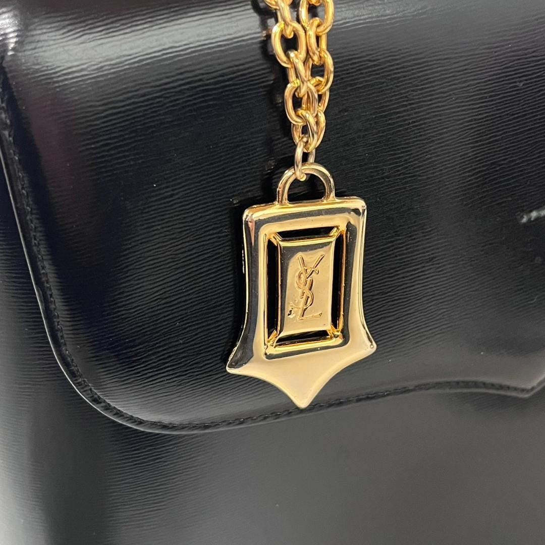 Saint Laurent Hand Shoulder Bag Tote Purse 2way Charm Leather Black Authentic