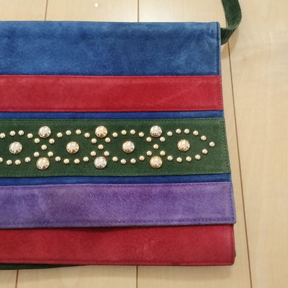 Saint Laurent Shoulder Bag Purse Suede Multicolor Authentic