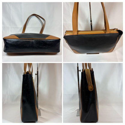 Saint Laurent Hand Bag Tote Purse YSL Cassandra Leather Black Light Brown Auth