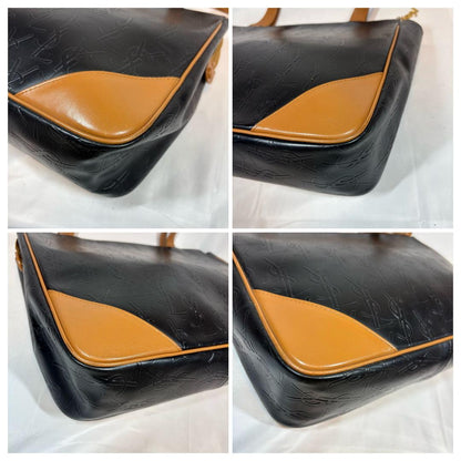 Saint Laurent Hand Bag Tote Purse YSL Cassandra Leather Black Light Brown Auth