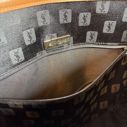 Saint Laurent Hand Bag Tote Purse YSL Cassandra Leather Black Light Brown Auth