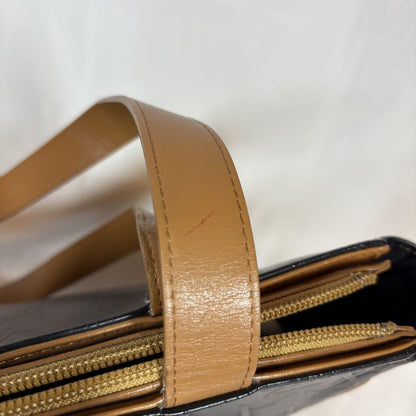 Saint Laurent Hand Bag Tote Purse YSL Cassandra Leather Black Light Brown Auth
