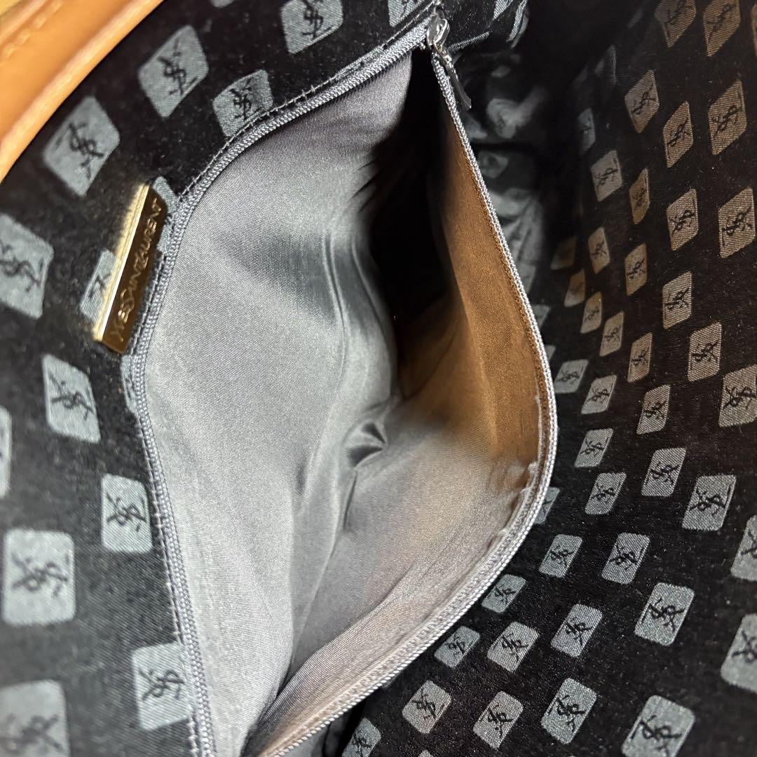 Saint Laurent Hand Bag Tote Purse YSL Cassandra Leather Black Light Brown Auth