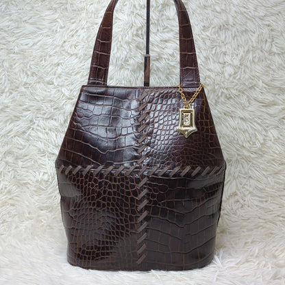 Saint Laurent Hand Bag Tote Purse stitch Leather Bordeaux Brown Authentic