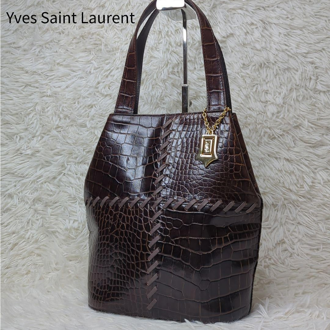 Saint Laurent Hand Bag Tote Purse stitch Leather Bordeaux Brown Authentic