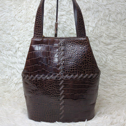 Saint Laurent Hand Bag Tote Purse stitch Leather Bordeaux Brown Authentic