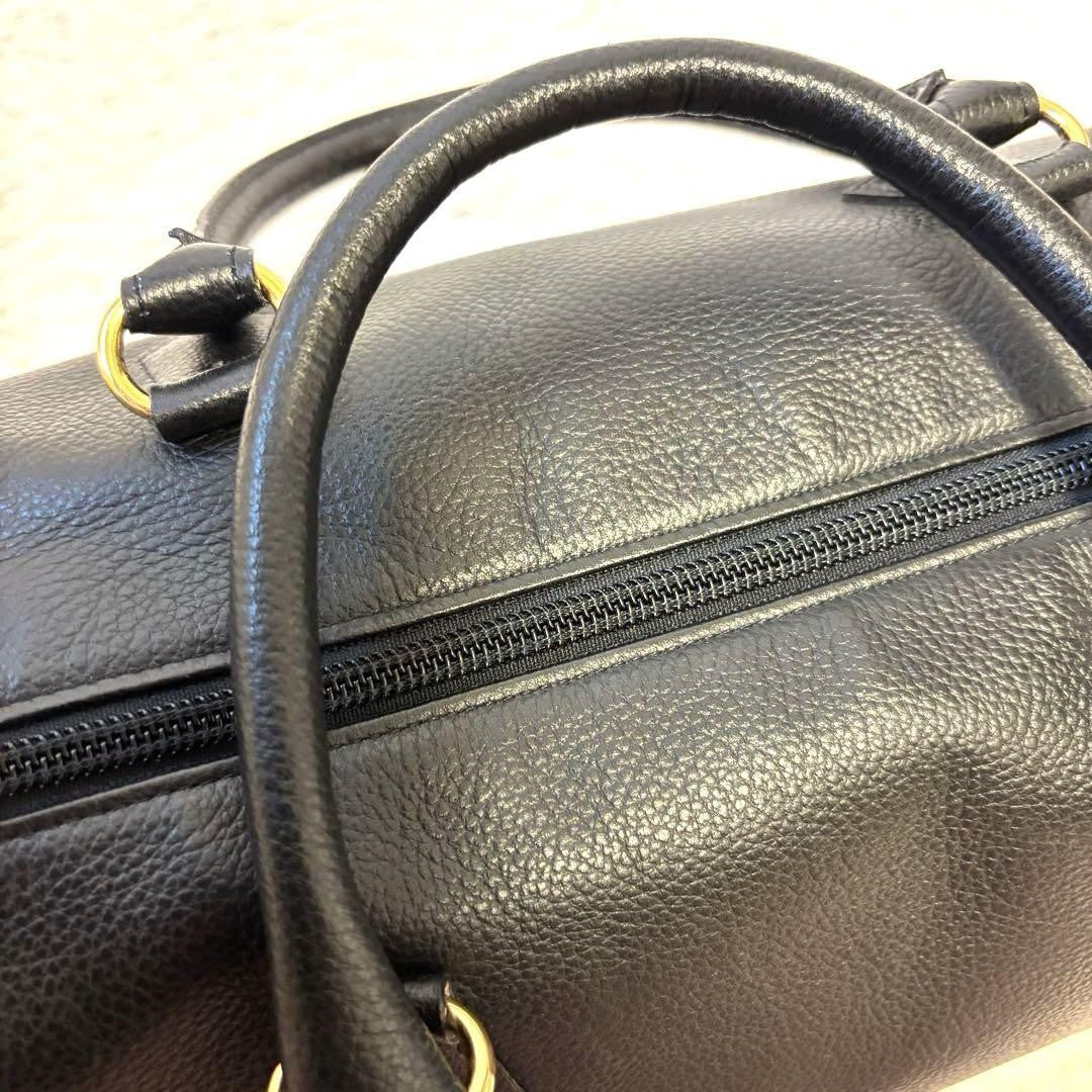 Saint Laurent Boston Bag Hand Bag Tote Purse Leather Black Red Authentic