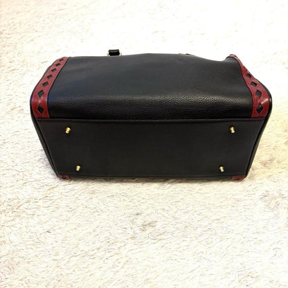 Saint Laurent Boston Bag Hand Bag Tote Purse Leather Black Red Authentic