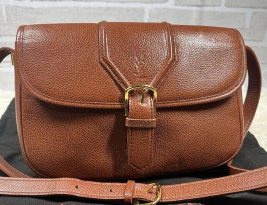 Saint Laurent Shoulder Bag Purse YSL Cassandra Leather Brown Authentic